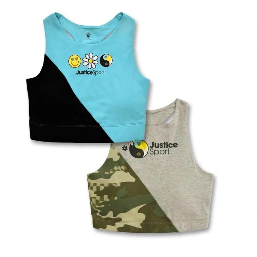 Justice Girls Sport Bras Two Pack Longline Racerback & Removible Pads.NWT